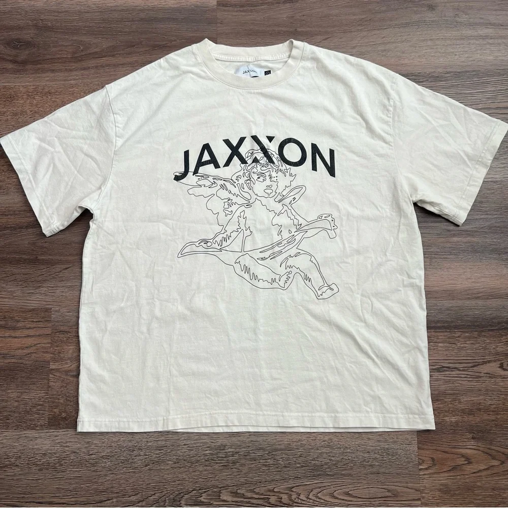 JAXXON Limited Edition Oversized Boxy Graphic T-Shirt Size Large Cream Angel Tee - Picture 2 of 8